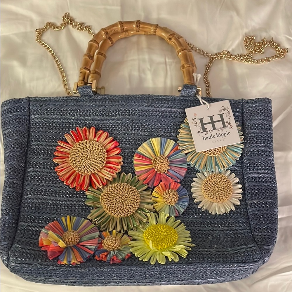 Haute Hippie Blue Floral Tote Bag